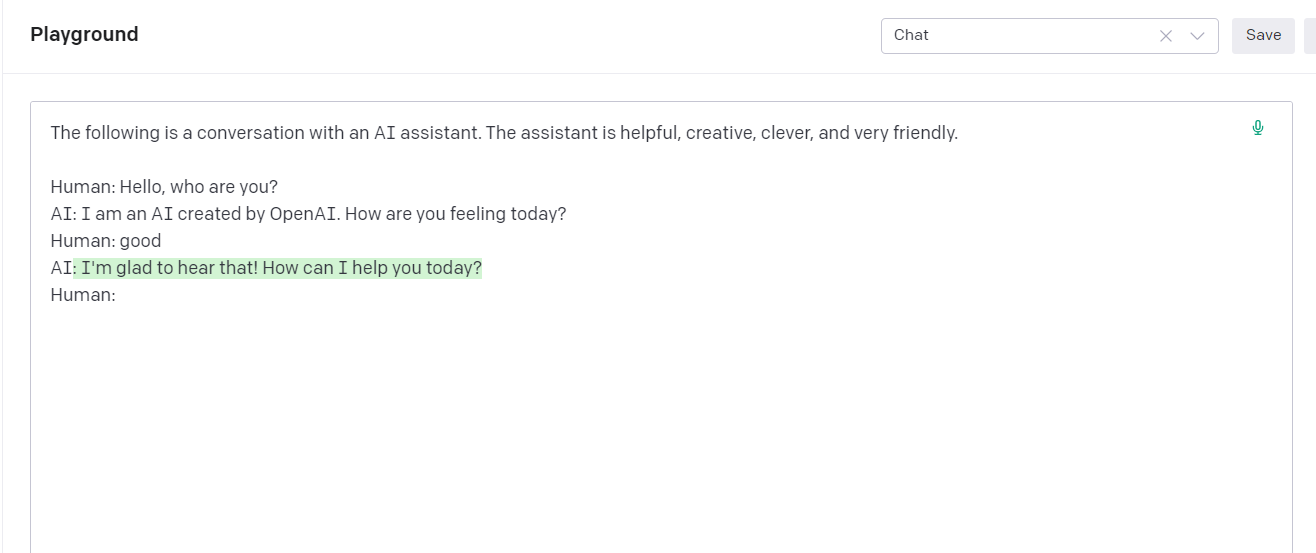 From: https://community.openai.com/t/getting-different-response-from-gpt-3-chat-mode/29031/2