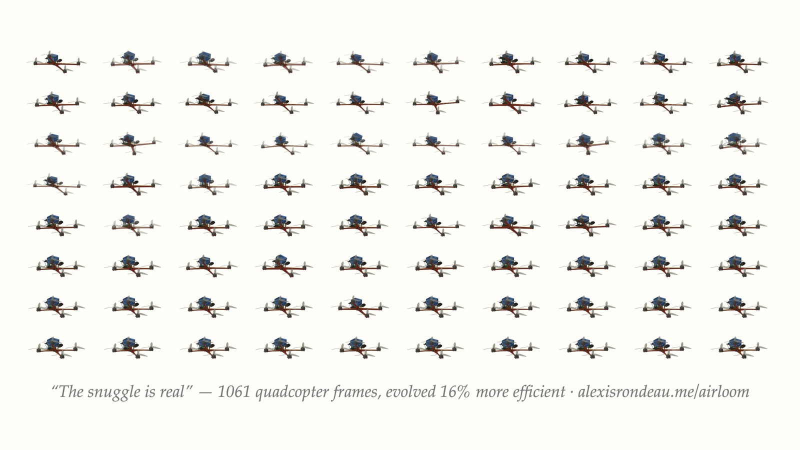 Autonomous Research with AI: “The snuggle is real” — evolving quadcopter frame geometry for Wh/km, with Claude as an occasional co-designer