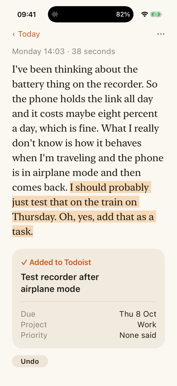 A note with its task and the sentence that asked for it marked